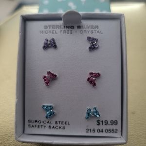 NIB SET OF 3 STERLING SILVER BUTTERFLY EARRINGS